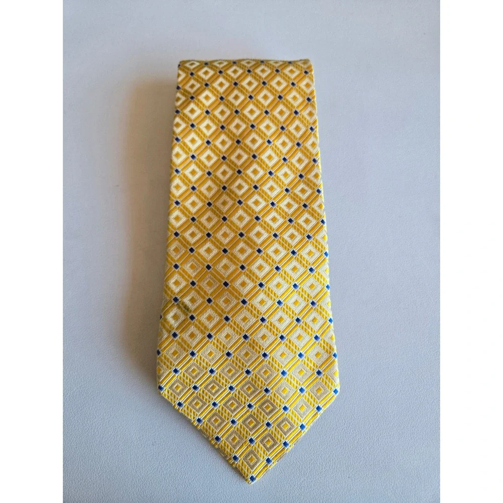 Tommy Hilfiger Yellow Blue Geometric Silk Necktie 3.5